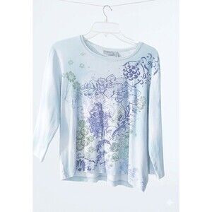 Nicole Miller Womens Blouse Size Large Floral Print Cotton FLAWED